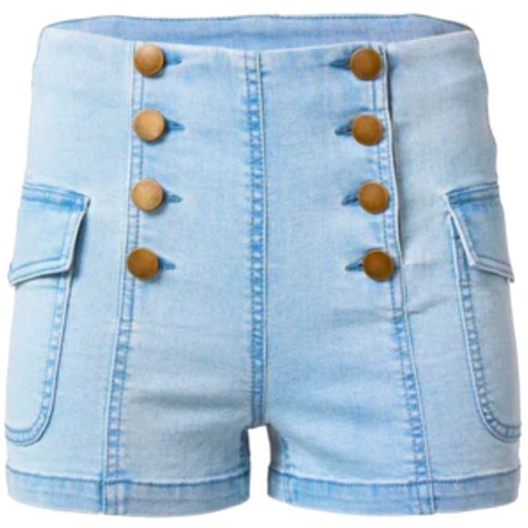 Venus Marin Cargo Shorts, Light Blue Wash, Double Button Fly, High Waist, 2 - Picture 1 of 10